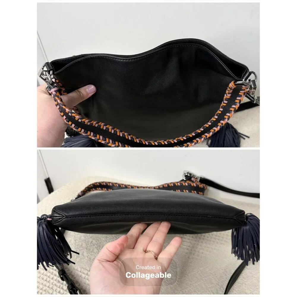 Rebecca Minkoff Chase Convertible Hobo Bag Black Leather Tassel Braided Boho